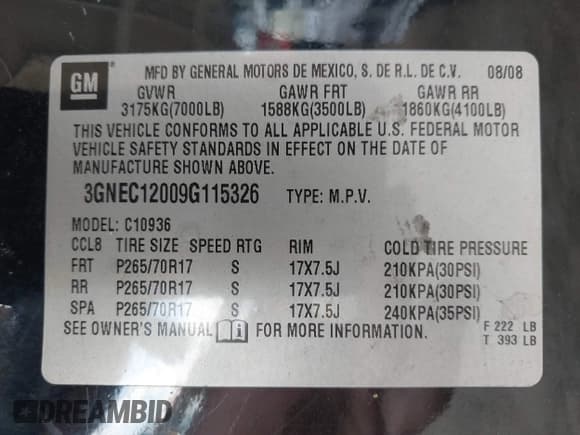 ✅ 2009 Chevrolet Avalanche LTZ • VIN: 3GNEC12009G115326 • Lot: 42219277. Listed on IAAI with 265,199 mi. Free auction sales archive from the USA and detailed vehicle history report at DreamBid. Image 9.