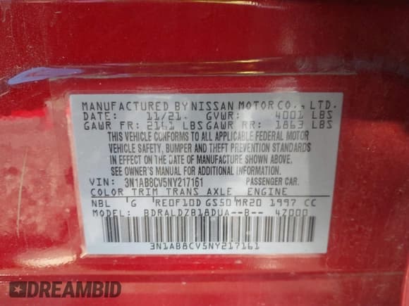 ✅ 2022 Nissan Sentra SV • VIN: 3N1AB8CV5NY217161 • Лот: 43147576. Опубликован ранее на IAAI с пробегом 56 548 миль. Бесплатный доступ к архиву аукционных продаж из США и подробный отчёт об истории автомобиля на DreamBid. Изображение 9.