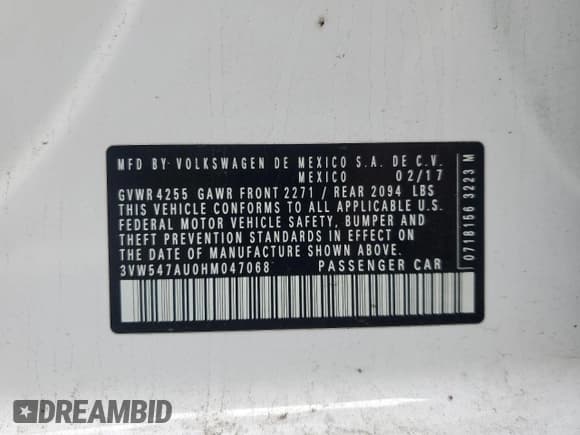 ✅ 2017 Volkswagen Golf GTI S • VIN: 3VW547AU0HM047068 • Lot: 65400165. Listed on Copart with 89,793 mi. Free auction sales archive from the USA and detailed vehicle history report at DreamBid. Image 13.