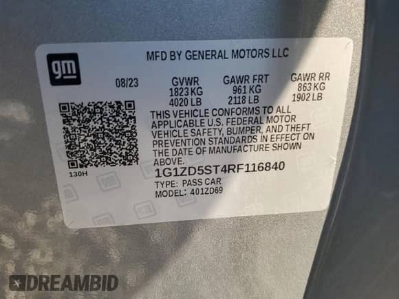 2024 Chevrolet Malibu LT с VIN 1G1ZD5ST4RF116840, выставлен на аукционе Copart как лот 81290375 с пробегом 26 832 миль миль и Списание • Salvage title. История ставок и продаж доступна на DreamBid. Изображение 12.