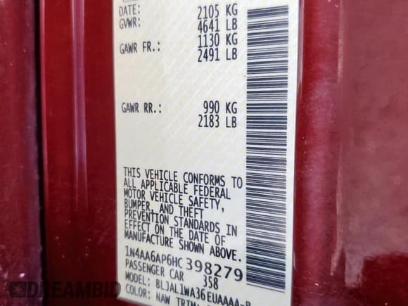 ✅ 2017 Nissan Maxima SR • VIN: 1N4AA6AP6HC398279 • Lot: 85938035. Listed on Copart with 117,056 mi. Free auction sales archive from the USA and detailed vehicle history report at DreamBid. Image 12.