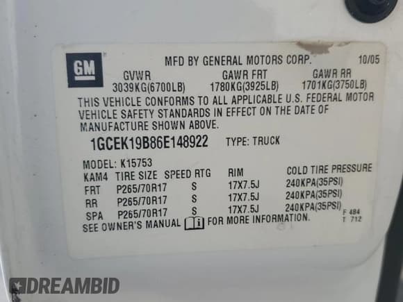 ✅ 2006 Chevrolet Silverado 1500 LT1 • VIN: 1GCEK19B86E148922 • Лот: 72766384. Опубликован ранее на Copart с пробегом Не указан. Бесплатный доступ к архиву аукционных продаж из США и подробный отчёт об истории автомобиля на DreamBid. Изображение 12.