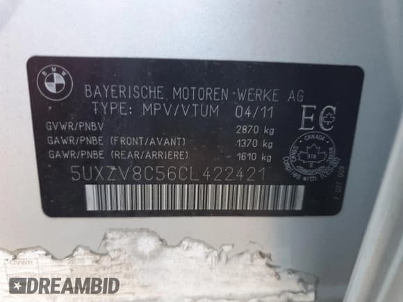 ✅ 2012 BMW X5 50i • VIN: 5UXZV8C56CL422421 • Lot: 86335845. Listed on Copart with 111,518 mi. Free auction sales archive from the USA and detailed vehicle history report at DreamBid. Image 13.