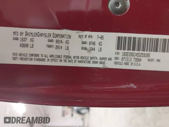 2005 Dodge Neon SXT z VIN 1B3ES56C45D259395, wystawiony jako IAAI lot #41636025 z przebiegiem 94 989 mil mil oraz . Historia ofert i sprzedaży dostępna na DreamBid. Obrazek 9.