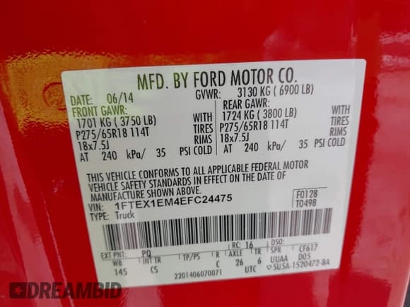 ✅ 2014 Ford F-150 XL • VIN: 1FTEX1EM4EFC24475 • Lot: 42692573. Listed on IAAI with 166,214 mi. Free auction sales archive from the USA and detailed vehicle history report at DreamBid. Image 9.