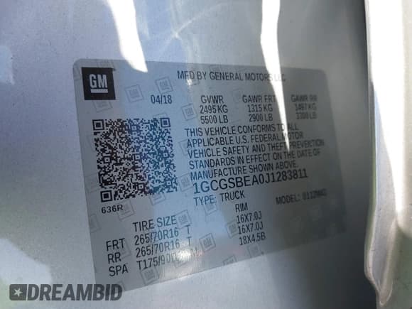 ✅ 2018 Chevrolet Colorado 2WD Work Truck • VIN: 1GCGSBEA0J1283811 • Lot: 41834201. Listed on IAAI with 75,642 mi. Free auction sales archive from the USA and detailed vehicle history report at DreamBid. Image 9.