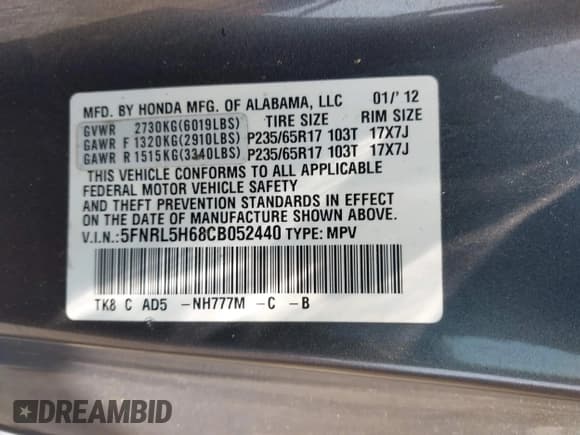 ✅ 2012 Honda Odyssey EX-L • VIN: 5FNRL5H68CB052440 • Лот: 42416126. Опубликован ранее на IAAI с пробегом 128 397 миль. Бесплатный доступ к архиву аукционных продаж из США и подробный отчёт об истории автомобиля на DreamBid. Изображение 9.