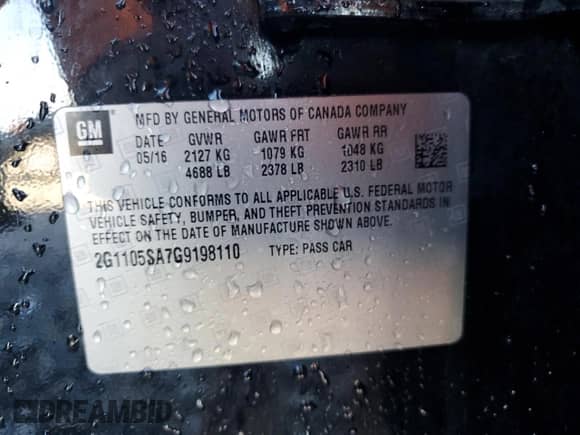 2016 Chevrolet Impala LT с VIN 2G1105SA7G9198110, выставлен на аукционе Copart как лот 90466095 с пробегом 113 484 миль миль и Списание • Salvage title. История ставок и продаж доступна на DreamBid. Изображение 13.