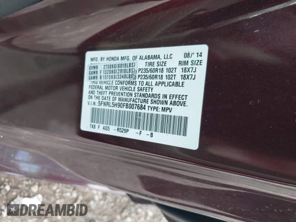 ✅ 2015 Honda Odyssey Touring Elite • VIN: 5FNRL5H90FB007684 • Lot: 43521492. Wystawiony na IAAI z przebiegiem 95 730 mil. Bezpłatny archiwum sprzedaży aukcyjnych z USA i szczegółowy raport historii pojazdu na DreamBid. Zdjęcie 9.