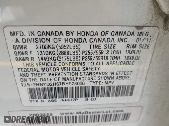 ✅ 2011 Acura MDX Technology • VIN: 2HNYD2H67BH523066 • Lot: 43013907. Listed on IAAI with 172,498 mi. Free auction sales archive from the USA and detailed vehicle history report at DreamBid. Image 9.