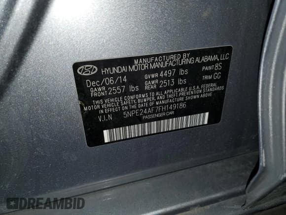 ✅ 2015 Hyundai Sonata SE • VIN: 5NPE24AF7FH149186 • Lot: 43932803. Listed on Copart with 89,164 mi. Free auction sales archive from the USA and detailed vehicle history report at DreamBid. Image 13.