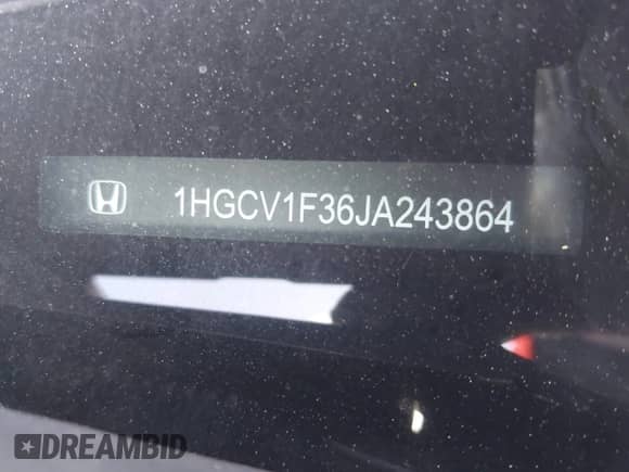 2018 Honda Accord Sport with VIN 1HGCV1F36JA243864, listed as a IAAI auction lot 42978265 with 93,629 mi miles and . Bid and sale history available at DreamBid. Image 9.