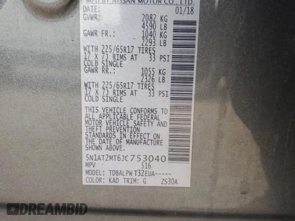 ✅ 2018 Nissan Rogue SV • VIN: 5N1AT2MT6JC753040 • Lot: 85517925. Listed on Copart with 87,240 mi. Free auction sales archive from the USA and detailed vehicle history report at DreamBid. Image 13.