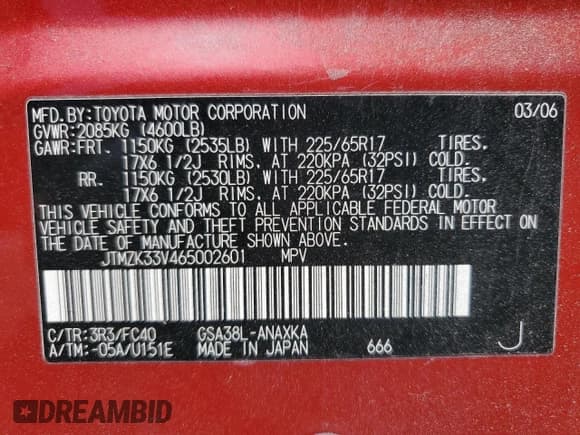 ✅ 2006 Toyota RAV4 • VIN: JTMZK33V465002601 • Lot: 50415685. Listed on Copart with 282,711 mi. Free auction sales archive from the USA and detailed vehicle history report at DreamBid. Image 13.