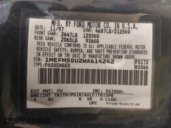 ✅ 1998 Mercury Sable GS • VIN: 1MEFM50U2WA614242 • Lot: 43900170. Listed on IAAI with 76,790 mi. Free auction sales archive from the USA and detailed vehicle history report at DreamBid. Image 9.