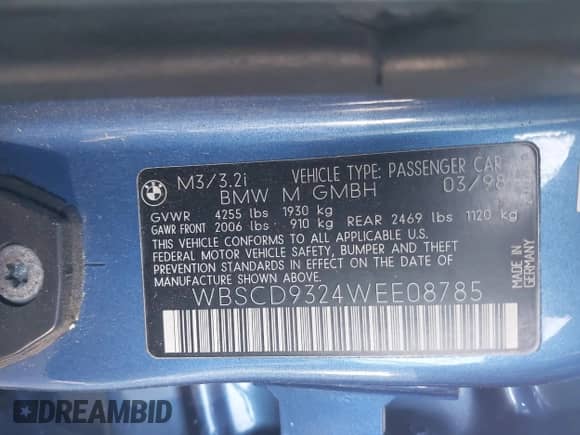 1998 BMW 3 Series M3s with VIN WBSCD9324WEE08785, listed as a IAAI auction lot 42065988 with 202,400 mi miles and . Bid and sale history available at DreamBid. Image 9.