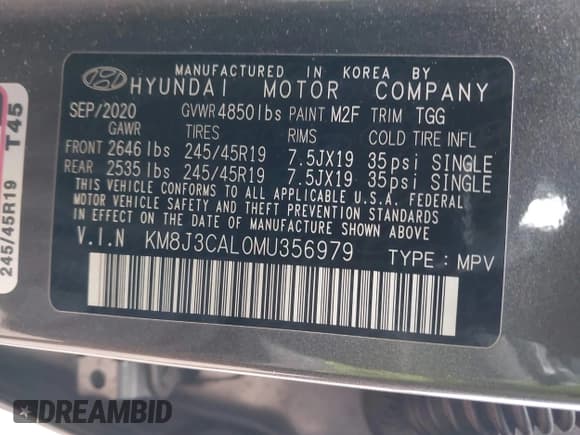 ✅ 2021 Hyundai Tucson Ultimate • VIN: KM8J3CAL0MU356979 • Lot: 41984881. Listed on IAAI with Not provided. Free auction sales archive from the USA and detailed vehicle history report at DreamBid. Image 9.