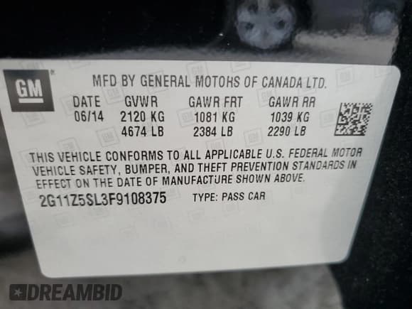 ✅ 2015 Chevrolet Impala LS • VIN: 2G11Z5SL3F9108375 • Лот: 75561594. Опубликован ранее на Copart с пробегом Не указан. Бесплатный доступ к архиву аукционных продаж из США и подробный отчёт об истории автомобиля на DreamBid. Изображение 12.