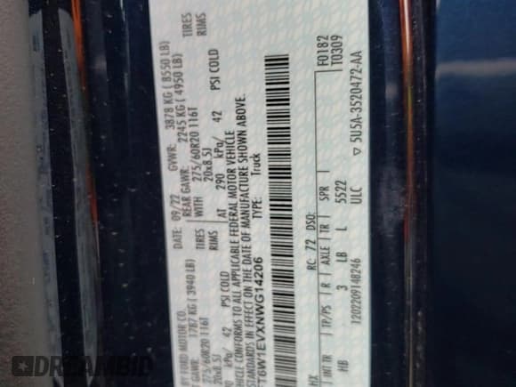 ✅ 2022 Ford F-150 Lightning Lariat • VIN: 1FT6W1EVXNWG14206 • Lot: 84281145. Wystawiony na Copart z przebiegiem 51 532 mil. Bezpłatny archiwum sprzedaży aukcyjnych z USA i szczegółowy raport historii pojazdu na DreamBid. Zdjęcie 12.