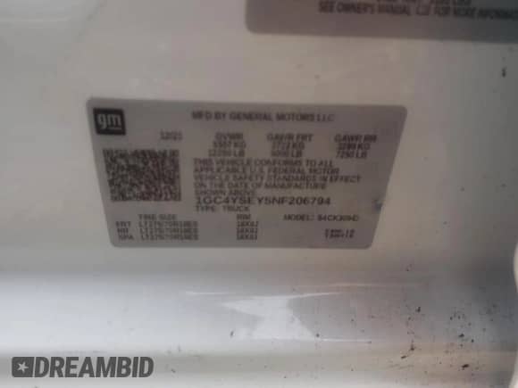 2022 Chevrolet Silverado 3500HD Work Truck с VIN 1GC4YSEY5NF206794, выставлен на аукционе Copart как лот 53319835 с пробегом Не указан миль и Списание • Salvage title. История ставок и продаж доступна на DreamBid. Изображение 12.