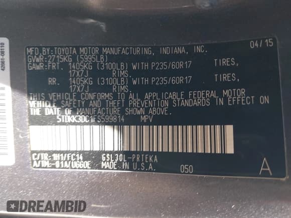 ✅ 2015 Toyota Sienna LE AAS • VIN: 5TDKK3DC1FS599814 • Lot: 43177687. Listed on IAAI with 172,086 mi. Free auction sales archive from the USA and detailed vehicle history report at DreamBid. Image 9.