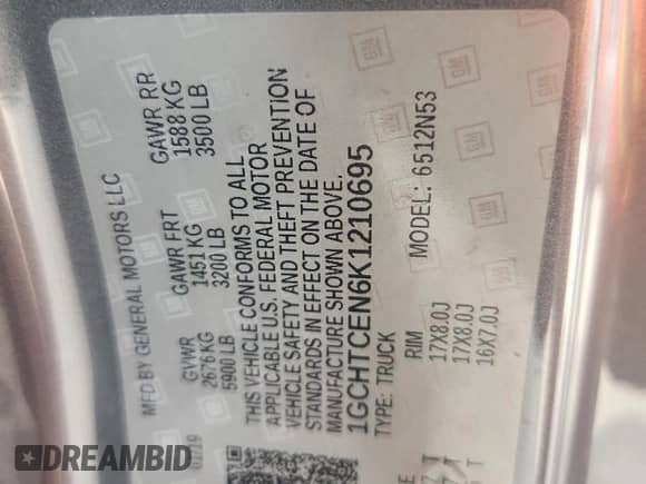 2019 Chevrolet Colorado 4WD LT с VIN 1GCHTCEN6K1210695, выставлен на аукционе Copart как лот 64438285 с пробегом Не указан миль и Списание • Salvage title. История ставок и продаж доступна на DreamBid. Изображение 12.