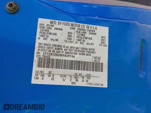 ✅ 1998 Ford Ranger XL • VIN: 1FTZR15X3WPB29746 • Lot: 43160002. Listed on IAAI with 124,899 mi. Free auction sales archive from the USA and detailed vehicle history report at DreamBid. Image 9.