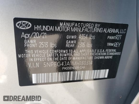 ✅ 2021 Hyundai Sonata SE • VIN: 5NPEG4JA1MH130314 • Lot: 85934435. Listed on Copart with 62,757 mi. Free auction sales archive from the USA and detailed vehicle history report at DreamBid. Image 12.