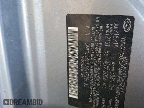 2016 Hyundai Elantra SE with VIN 5NPDH4AE5GH728633, listed as a Copart auction lot 82176685 with 70,209 mi miles and Salvage title. Bid and sale history available at DreamBid. Image 12.