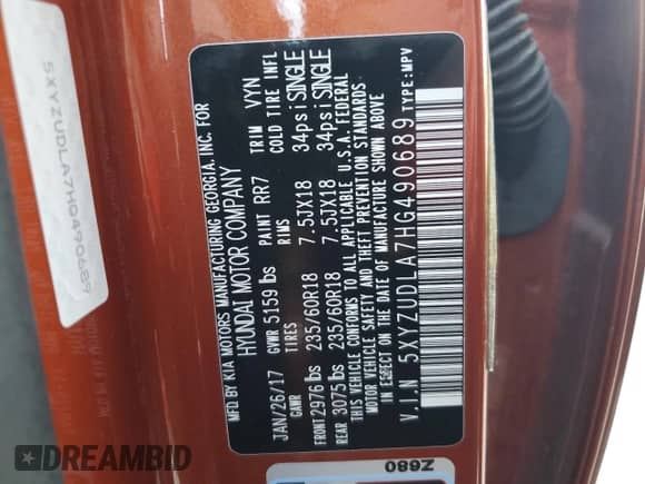 2017 Hyundai Santa Fe 2.0T z VIN 5XYZUDLA7HG490689, wystawiony jako Copart lot #53673385 z przebiegiem 131 435 mil mil oraz Szkoda całkowita • Salvage title. Historia ofert i sprzedaży dostępna na DreamBid. Obrazek 13.