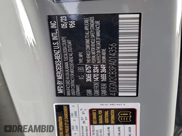 ✅ 2023 Mercedes-Benz EQE 500 • VIN: 4JGGM2CB3PA014356 • Лот: 92757295. Опубликован ранее на Copart с пробегом 41 241 миль. Бесплатный доступ к архиву аукционных продаж из США и подробный отчёт об истории автомобиля на DreamBid. Изображение 13.