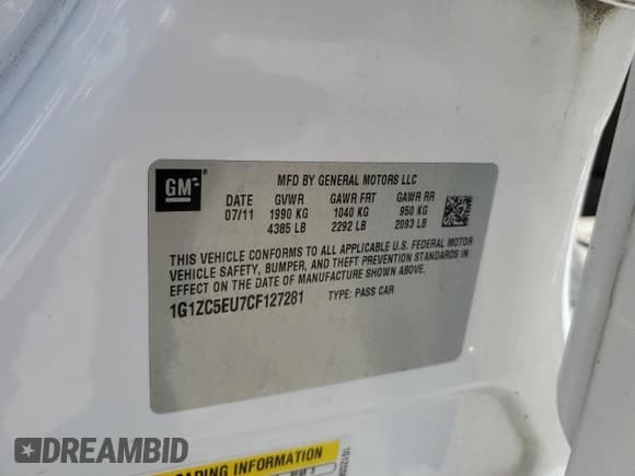 ✅ 2012 Chevrolet Malibu 1LT • VIN: 1G1ZC5EU7CF127281 • Lot: 75253224. Wystawiony na Copart z przebiegiem 176 849 mil. Bezpłatny archiwum sprzedaży aukcyjnych z USA i szczegółowy raport historii pojazdu na DreamBid. Zdjęcie 14.