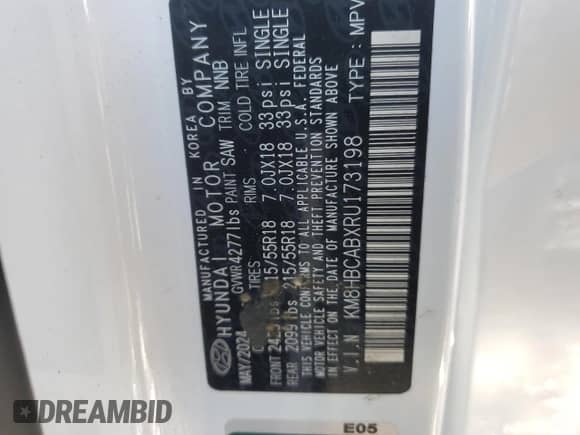 2024 Hyundai Kona SEL with VIN KM8HBCABXRU173198, listed as a Copart auction lot 42580835 with 8,937 mi miles and Clean title. Bid and sale history available at DreamBid. Image 14.