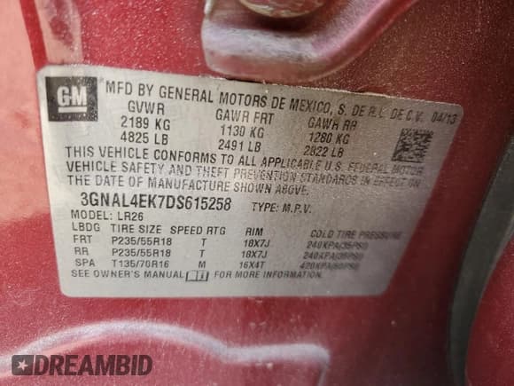 ✅ 2013 Chevrolet Captiva Sport LTZ • VIN: 3GNAL4EK7DS615258 • Lot: 88306245. Wystawiony na Copart z przebiegiem 182 394 mil. Bezpłatny archiwum sprzedaży aukcyjnych z USA i szczegółowy raport historii pojazdu na DreamBid. Zdjęcie 13.