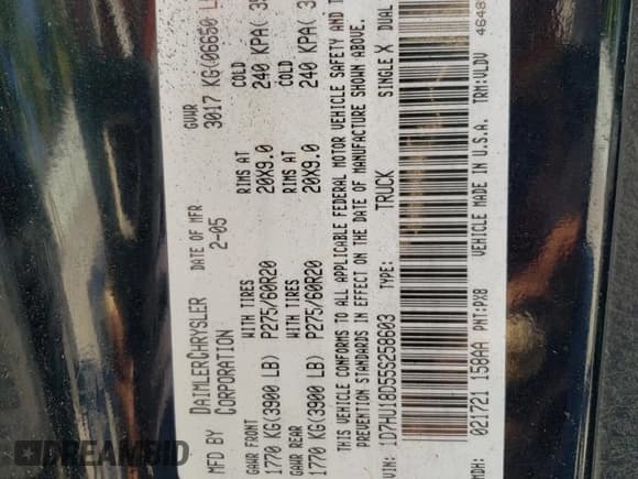 ✅ 2005 Dodge 1500 SLT • VIN: 1D7HU18D55S258603 • Лот: 70768634. Опубликован ранее на Copart с пробегом 216 562 миль. Бесплатный доступ к архиву аукционных продаж из США и подробный отчёт об истории автомобиля на DreamBid. Изображение 12.