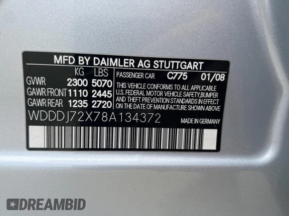 ✅ 2008 Mercedes-Benz CLS 550 • VIN: WDDDJ72X78A134372 • Lot: 54928045. Listed on Copart with 57,031 mi. Free auction sales archive from the USA and detailed vehicle history report at DreamBid. Image 10.