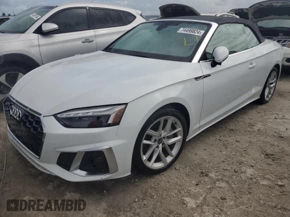 ✅ 2023 Audi A5 Cabriolet S line Premium Plus • VIN: WAU4AGF52PN000991 • Lot: 74499824. Listed on Copart with Not provided. Free auction sales archive from the USA and detailed vehicle history report at DreamBid. Image 1.