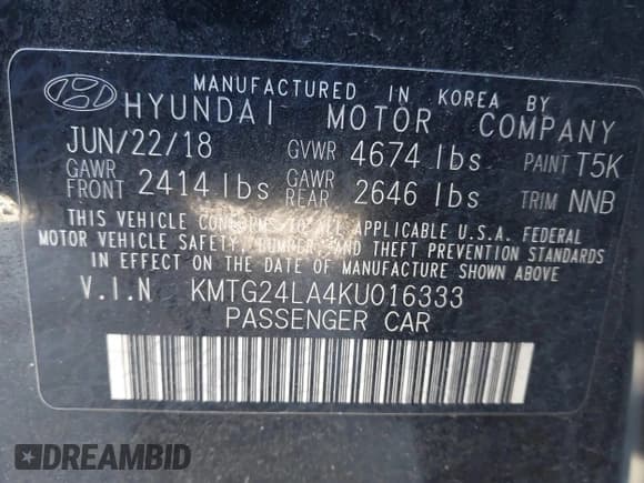 ✅ 2019 Genesis G70 Sport • VIN: KMTG24LA4KU016333 • Lot: 41536018. Listed on IAAI with 70,587 mi. Free auction sales archive from the USA and detailed vehicle history report at DreamBid. Image 9.