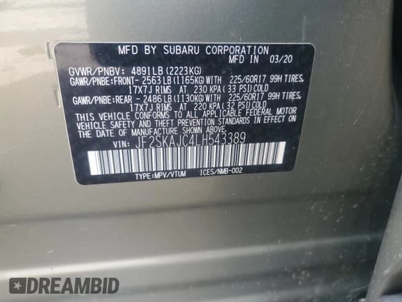 ✅ 2020 Subaru Forester Premium • VIN: JF2SKAJC4LH543389 • Lot: 91515045. Listed on Copart with 154,270 mi. Free auction sales archive from the USA and detailed vehicle history report at DreamBid. Image 13.