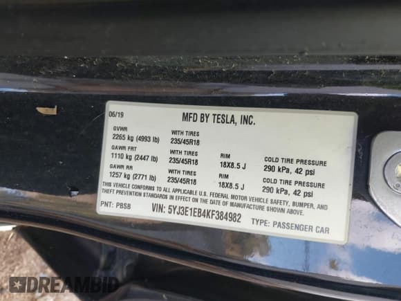 ✅ 2019 Tesla Model 3 Long Range • VIN: 5YJ3E1EB4KF384982 • Lot: 43300147. Wystawiony na IAAI z przebiegiem 67 472 mil. Bezpłatny archiwum sprzedaży aukcyjnych z USA i szczegółowy raport historii pojazdu na DreamBid. Zdjęcie 9.