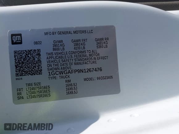 ✅ 2022 Chevrolet Express Cargo • VIN: 1GCWGAFP9N1267476 • Lot: 42673040. Listed on IAAI with 26,508 mi. Free auction sales archive from the USA and detailed vehicle history report at DreamBid. Image 9.