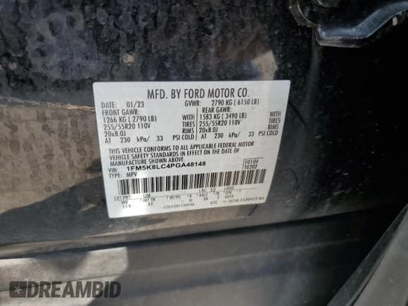 ✅ 2023 Ford Explorer King Ranch • VIN: 1FM5K8LC4PGA48148 • Lot: 59785725. Wystawiony na Copart z przebiegiem 55 635 mil. Bezpłatny archiwum sprzedaży aukcyjnych z USA i szczegółowy raport historii pojazdu na DreamBid. Zdjęcie 14.