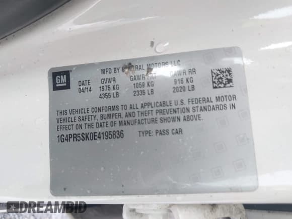 ✅ 2014 Buick Verano Convenience Group • VIN: 1G4PR5SK0E4195836 • Лот: 42912993. Опубликован ранее на IAAI с пробегом 157 098 миль. Бесплатный доступ к архиву аукционных продаж из США и подробный отчёт об истории автомобиля на DreamBid. Изображение 9.