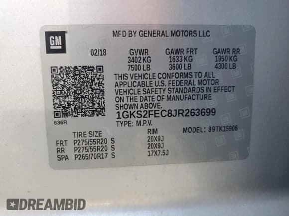 ✅ 2018 GMC Yukon XL SLE • VIN: 1GKS2FEC8JR263699 • Лот: 80395865. Опубликован ранее на Copart с пробегом 114 661 миль. Бесплатный доступ к архиву аукционных продаж из США и подробный отчёт об истории автомобиля на DreamBid. Изображение 14.