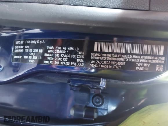 ✅ 2017 Jeep Renegade Trailhawk • VIN: ZACCJBCB1HPE40687 • Lot: 43584458. Listed on IAAI with 127,102 mi. Free auction sales archive from the USA and detailed vehicle history report at DreamBid. Image 9.