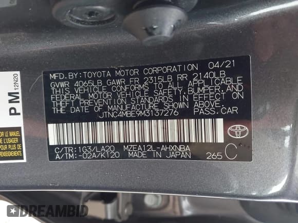 ✅ 2021 Toyota Corolla XSE • VIN: JTNC4MBE9M3137276 • Lot: 43434072. Listed on IAAI with 69,959 mi. Free auction sales archive from the USA and detailed vehicle history report at DreamBid. Image 9.