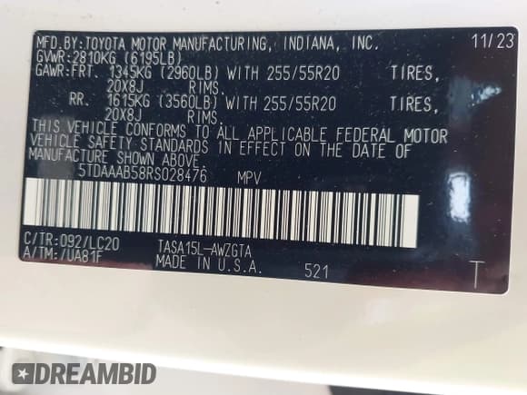 ✅ 2024 Toyota Highlander XLE • VIN: 5TDAAAB58RS028476 • Лот: 42308893. Опубликован ранее на IAAI с пробегом 28 489 миль. Бесплатный доступ к архиву аукционных продаж из США и подробный отчёт об истории автомобиля на DreamBid. Изображение 9.