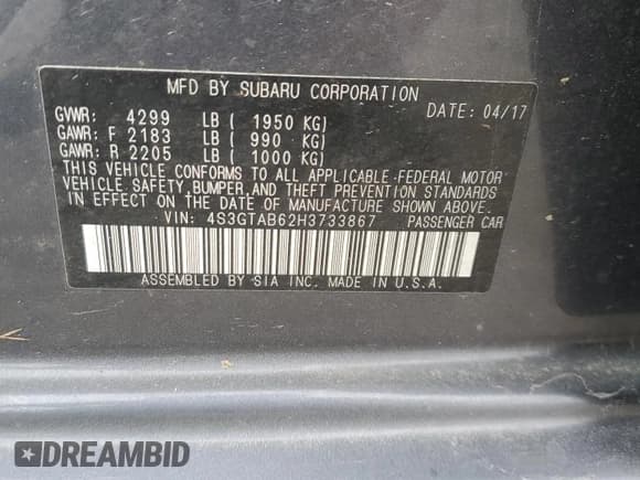 ✅ 2017 Subaru Impreza Premium • VIN: 4S3GTAB62H3733867 • Lot: 93071085. Listed on Copart with 72,927 mi. Free auction sales archive from the USA and detailed vehicle history report at DreamBid. Image 12.