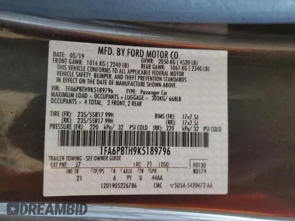 ✅ 2019 Ford Mustang EcoBoost • VIN: 1FA6P8TH9K5189796 • Lot: 89919255. Listed on Copart with 39,495 mi. Free auction sales archive from the USA and detailed vehicle history report at DreamBid. Image 12.