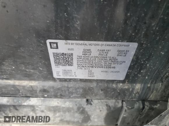 ✅ 2021 Chevrolet Equinox LS • VIN: 2GNAXHEV2M6153695 • Лот: 87278455. Опубликован ранее на Copart с пробегом 155 576 миль. Бесплатный доступ к архиву аукционных продаж из США и подробный отчёт об истории автомобиля на DreamBid. Изображение 13.